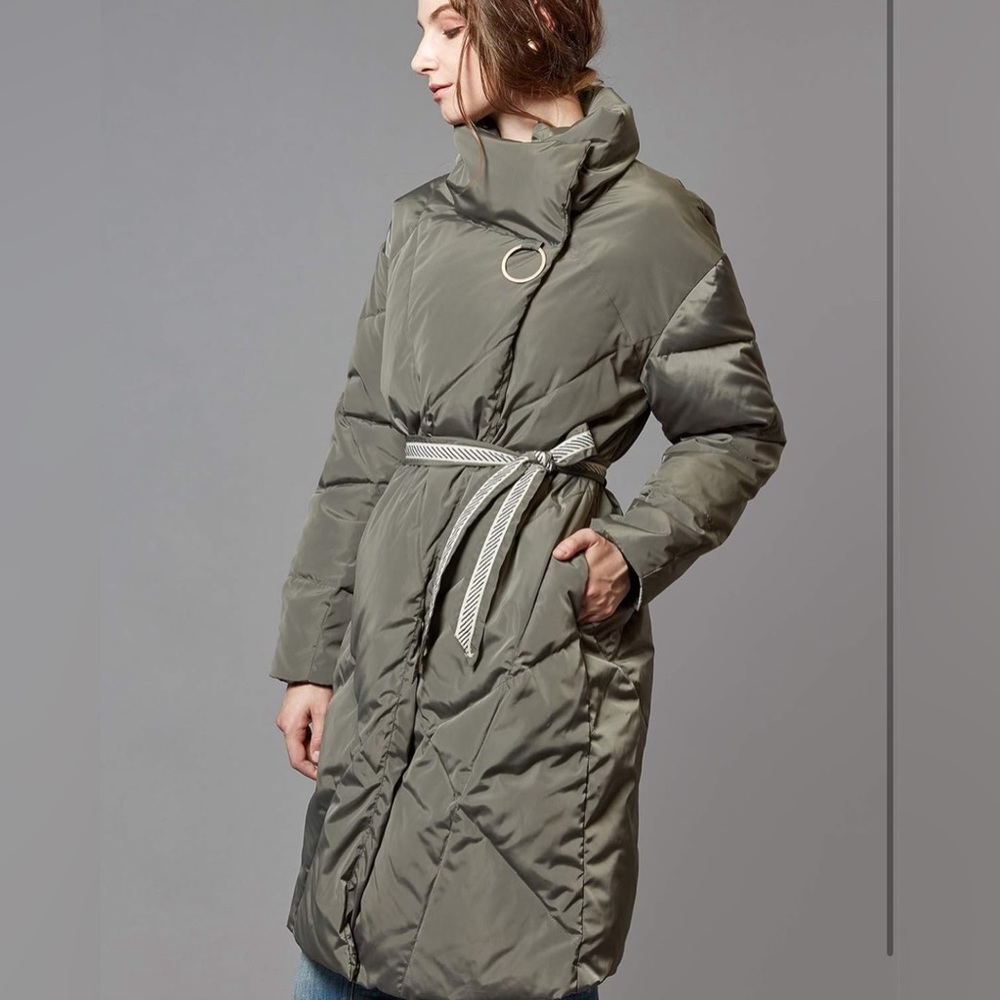 Women's Mid Length Down puffer coat - olive green